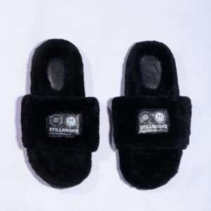BLACK FURRY SLIDES